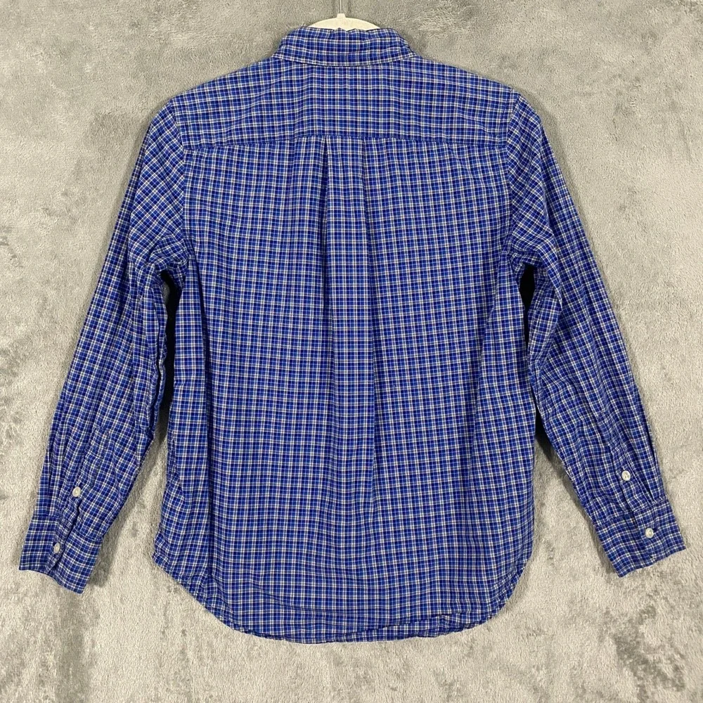 Ralph Lauren Shirt Boys‎ M 10-12 Blue Plaid Natural Stretch Button Down Logo